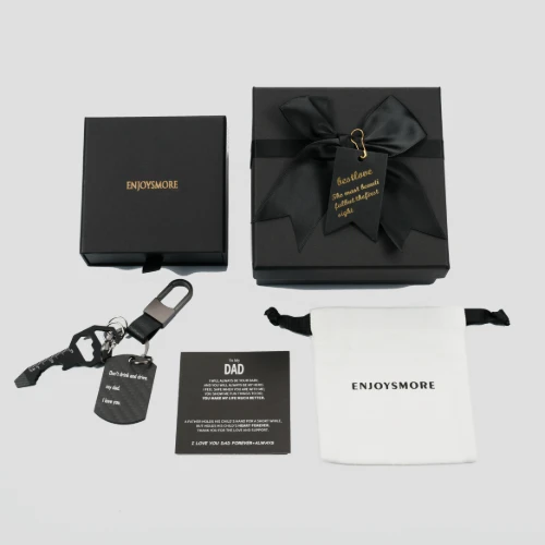 Dad's Birthday Gift Father's Day Anniversary Carbon Black Fiber Bottle Opener key KeyChain Set