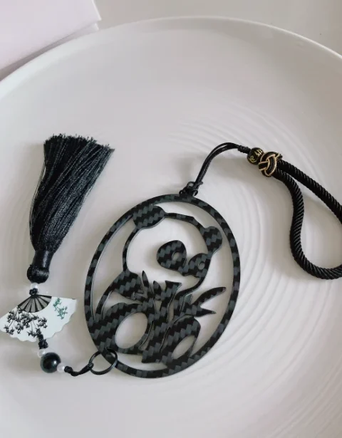 Birthday Valentine's Day Anniversary Carbon Black Fiber "ZHU" Panda Car Pendant Gift Box