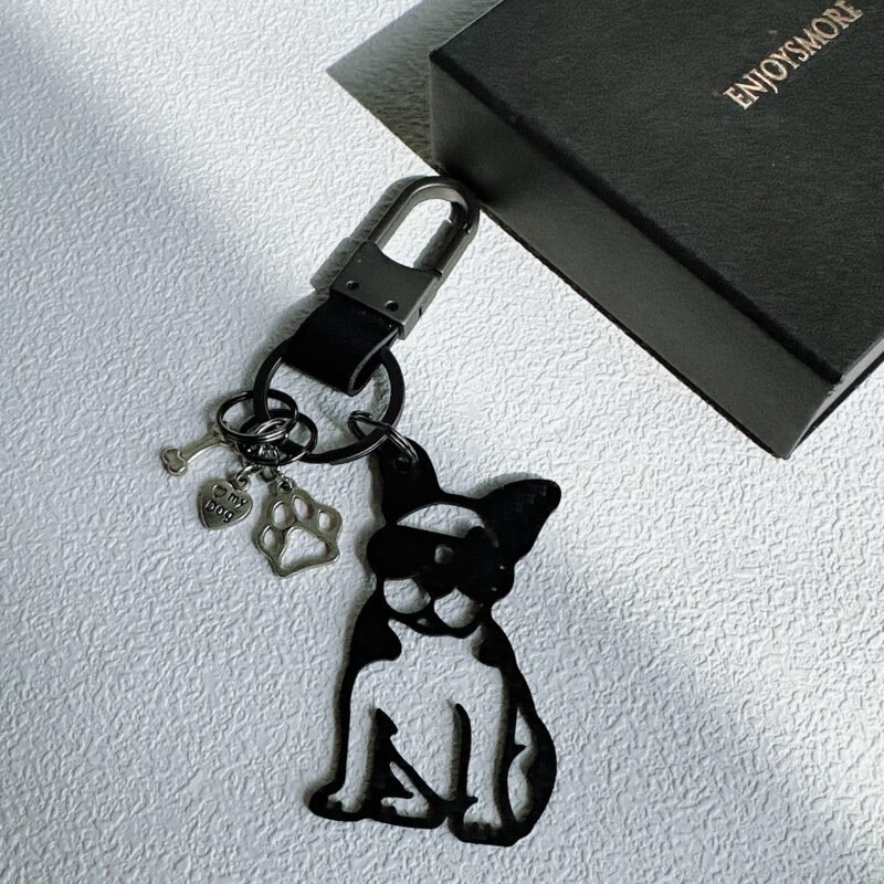 French Bulldog Carbon Fiber Keychain - Personalized Dog Lover Gift