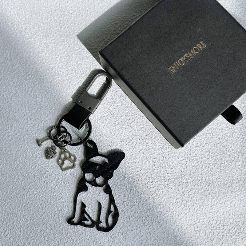 French Bulldog Carbon Fiber Keychain - Personalized Dog Lover Gift