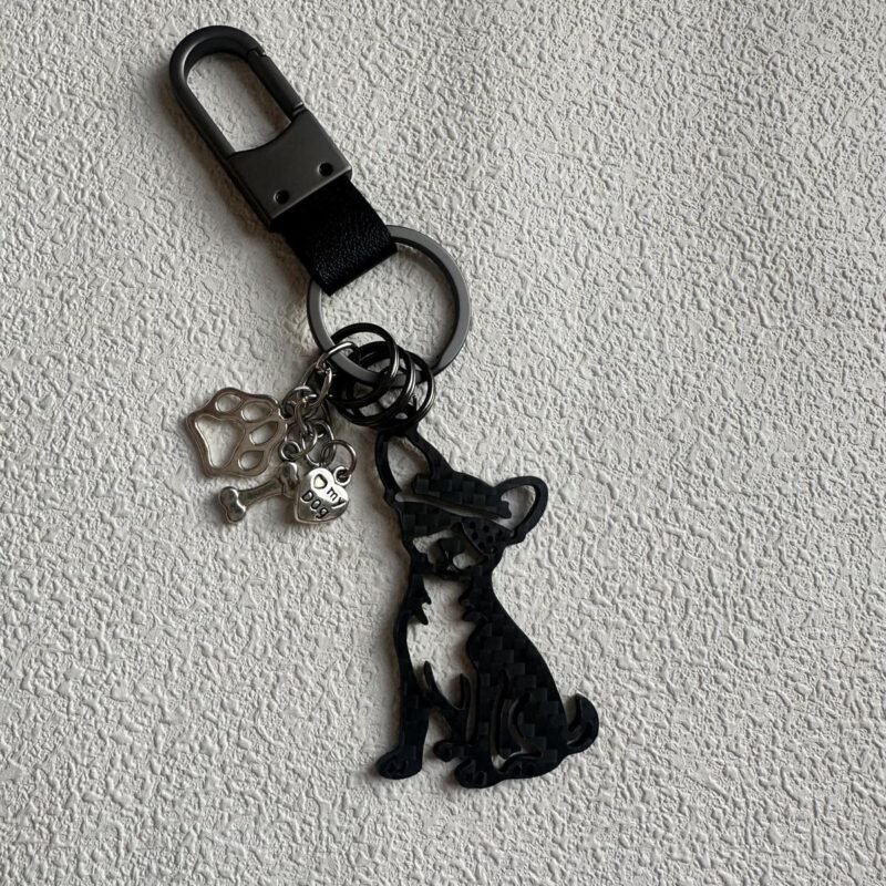 Enjoysmore | Premium 3K Carbon Fiber Chihuahua Silhouette Keychain, CNC Machined Minimalist Dog Memorial Pendant, Aerospace Grade EDC Keychain for Pet Lovers