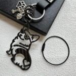 Minimalist Corgi Merchandise - Genuine Carbon Fiber Dog Keychain - Unique Corgi Ornament for Men & Women - Black Silhouette Pet Gift