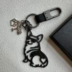 Minimalist Corgi Merchandise - Genuine Carbon Fiber Dog Keychain - Unique Corgi Ornament for Men & Women - Black Silhouette Pet Gift