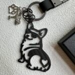 Minimalist Corgi Merchandise - Genuine Carbon Fiber Dog Keychain - Unique Corgi Ornament for Men & Women - Black Silhouette Pet Gift