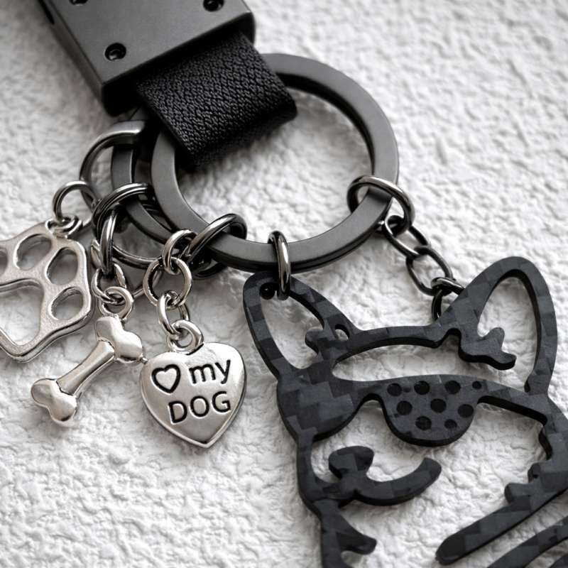 Minimalist Corgi Merchandise - Genuine Carbon Fiber Dog Keychain - Unique Corgi Ornament for Men & Women - Black Silhouette Pet Gift