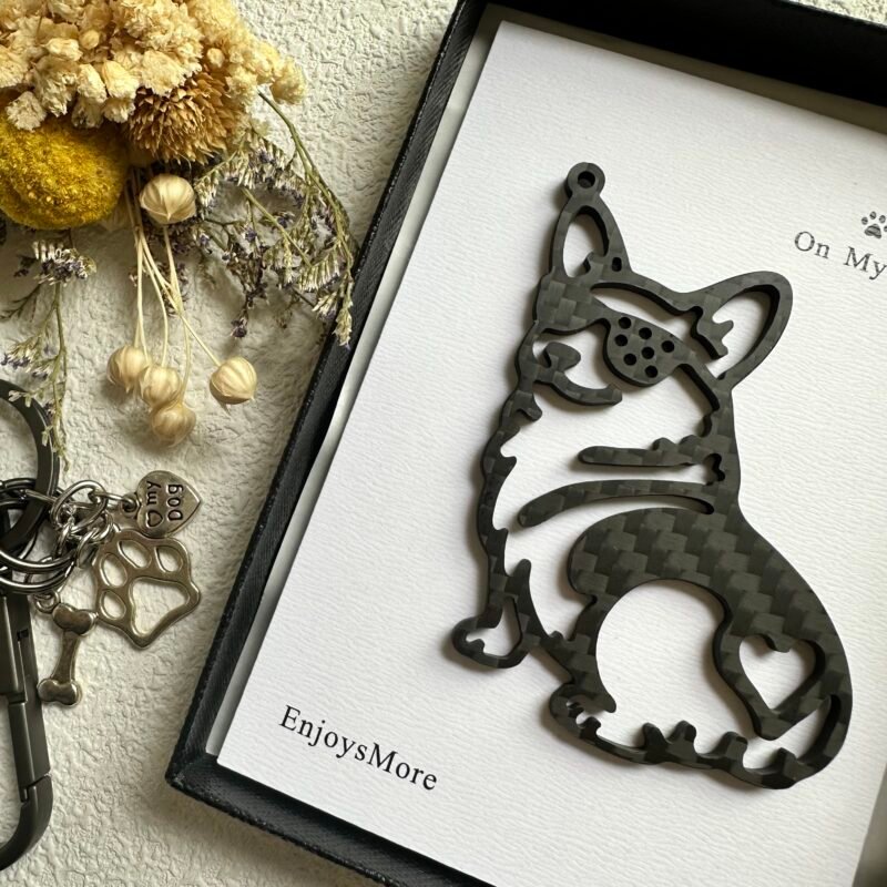 Minimalist Corgi Merchandise - Genuine Carbon Fiber Dog Keychain - Unique Corgi Ornament for Men & Women - Black Silhouette Pet Gift