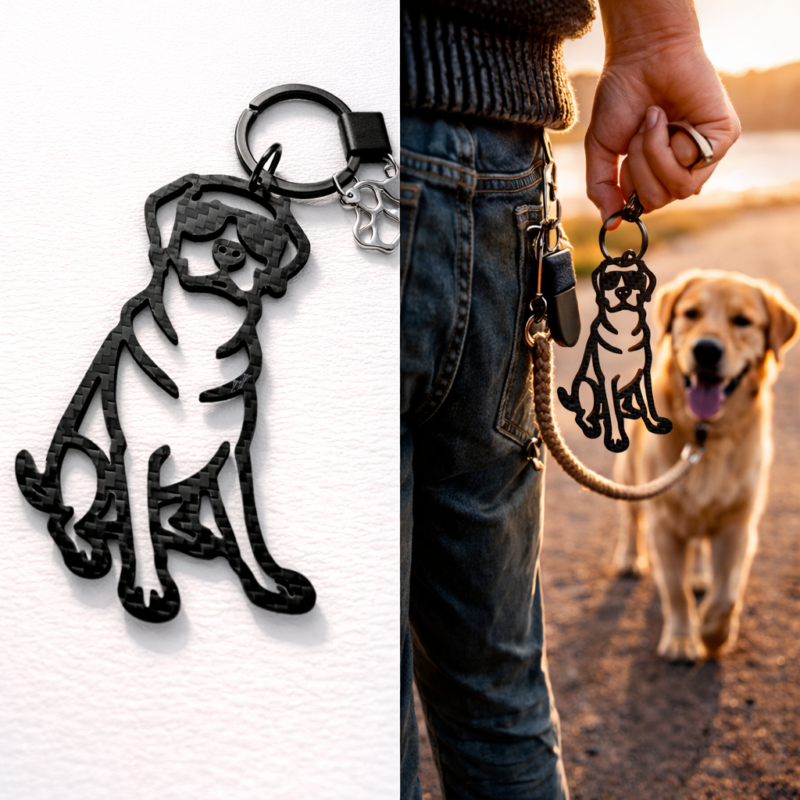 Enjoysmore | Premium 3K Carbon Fiber Labrador Retriever Silhouette Keychain, CNC Machined Minimalist Dog Memorial Pendant, Aerospace Grade EDC Keychain for Lab Lovers