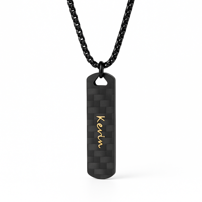 Personalized Carbon Fiber Name Necklace for Men - Custom Jewelry Gift
