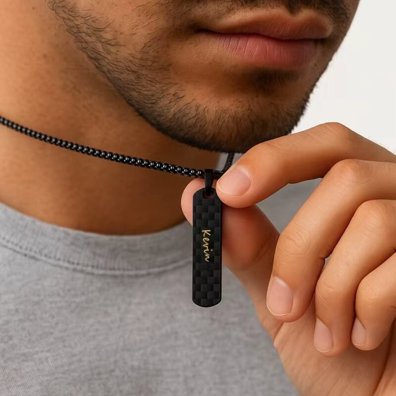 Personalized Carbon Fiber Name Necklace for Men - Custom Jewelry Gift