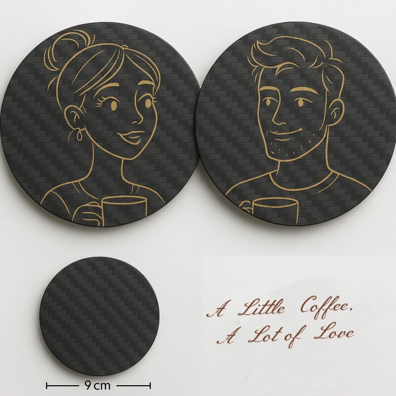 Personalized Couples Coaster Set - Carbon Fiber Coffee Coasters