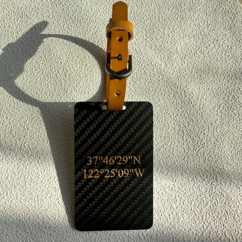 Personalized GPS Coordinates Luggage Tag - Carbon Fiber Travel Gift