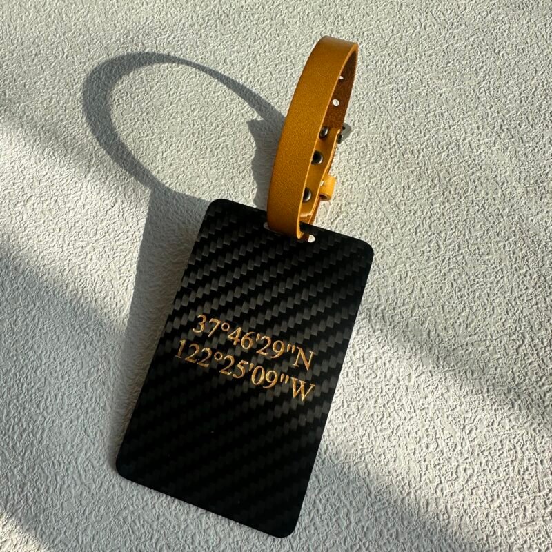 Personalized GPS Coordinates Luggage Tag - Carbon Fiber Travel Gift
