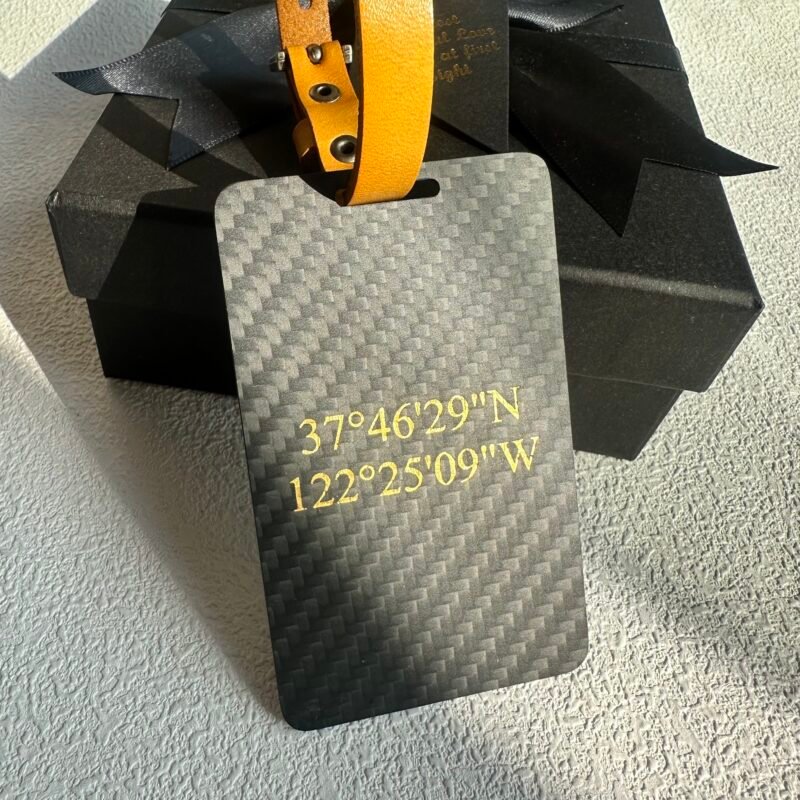 Personalized GPS Coordinates Luggage Tag - Carbon Fiber Travel Gift