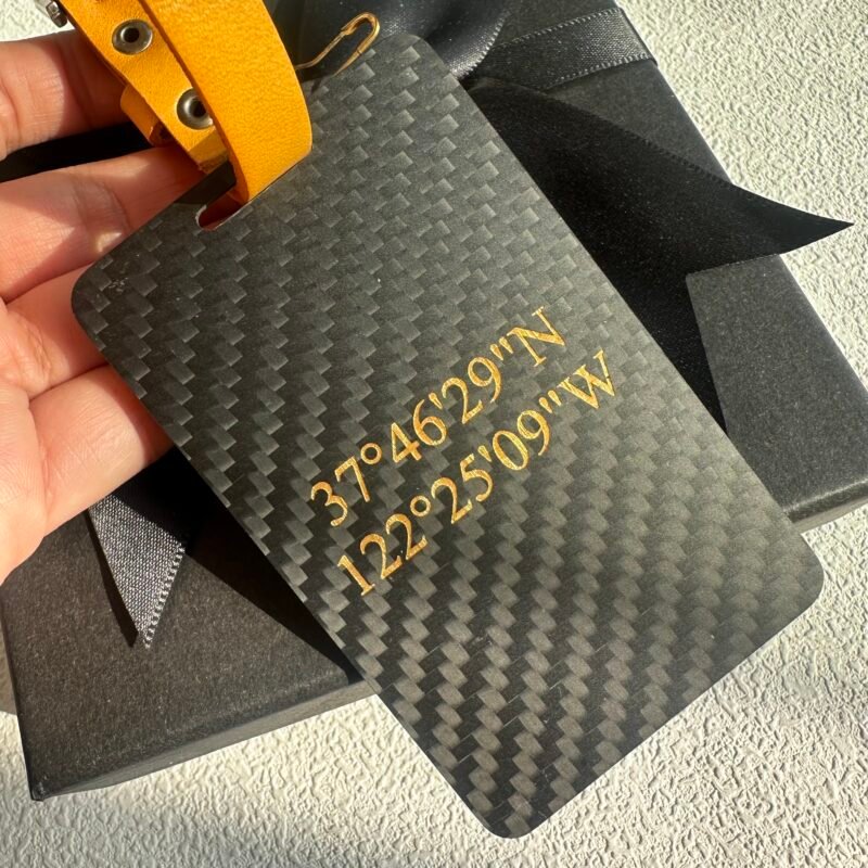 Personalized GPS Coordinates Luggage Tag - Carbon Fiber Travel Gift
