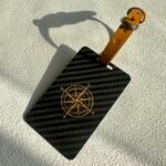 Luxury Carbon Fiber Luggage Tag with Leather Strap - Compass Design