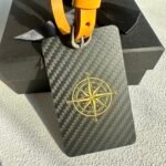 Luxury Carbon Fiber Luggage Tag with Leather Strap - Compass Design