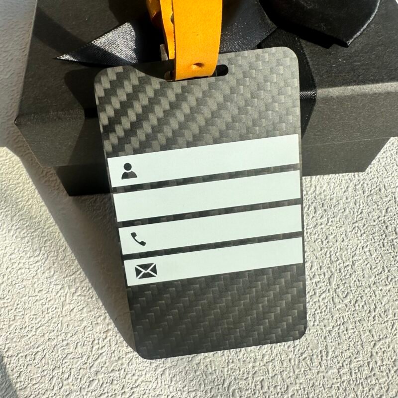 Luxury Carbon Fiber Luggage Tag with Leather Strap - Compass Design