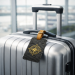 Luxury Carbon Fiber Luggage Tag with Leather Strap - Compass Design