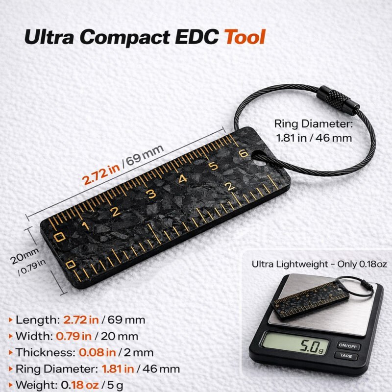 Forged Carbon Fiber EDC Ruler Keychain - 6cm Pocket Tool