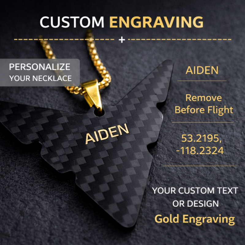 Personalized Carbon Fiber Jet Necklace - Aviation Pilot Gift