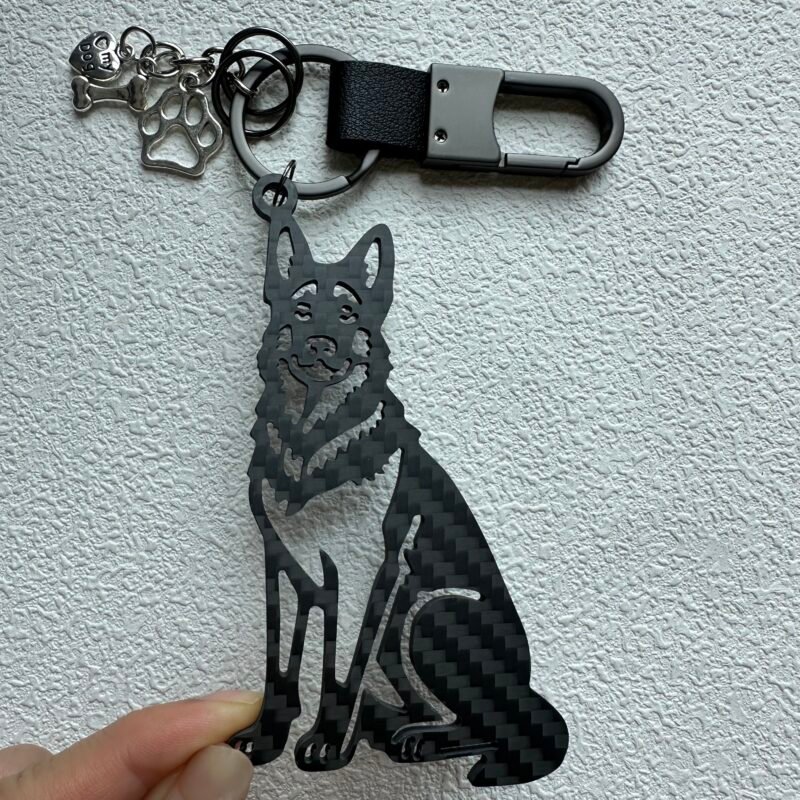 German Shepherd Carbon Fiber Keychain - Personalized Dog Lover Gift