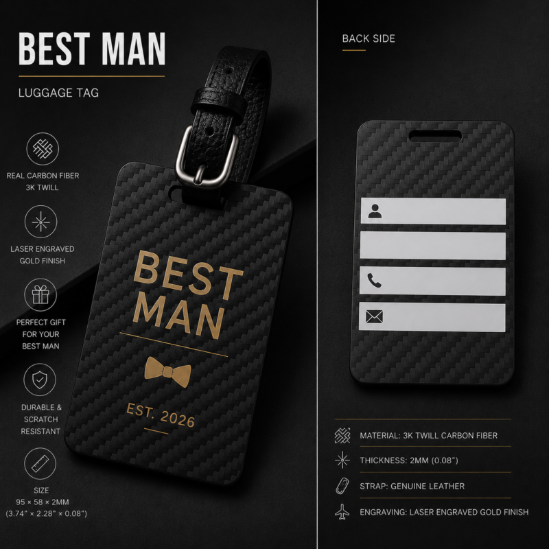 Best Man Luggage Tag, Personalized Groomsman Gift, Carbon Fiber Wedding Gift, Custom Best Man Travel Tag, Groomsmen Proposal Gift