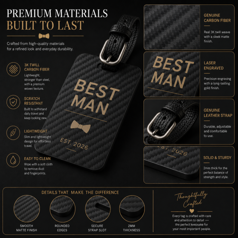 Best Man Luggage Tag, Personalized Groomsman Gift, Carbon Fiber Wedding Gift, Custom Best Man Travel Tag, Groomsmen Proposal Gift