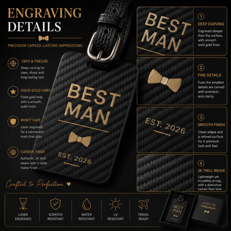 Best Man Luggage Tag, Personalized Groomsman Gift, Carbon Fiber Wedding Gift, Custom Best Man Travel Tag, Groomsmen Proposal Gift