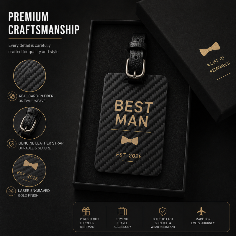Best Man Luggage Tag, Personalized Groomsman Gift, Carbon Fiber Wedding Gift, Custom Best Man Travel Tag, Groomsmen Proposal Gift