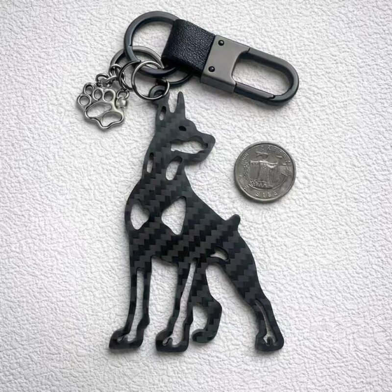 Personalized Doberman Gift for Men, Carbon Fiber Keychain, Father's Day Gift, Dog Dad Gift, Tactical EDC Backpack Charm for Him