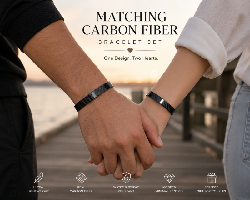 Matching Carbon Fiber Bracelet Set for Couples, Anniversary Gift for Him and Her, Personalized Couple Bracelets, Wedding Gift