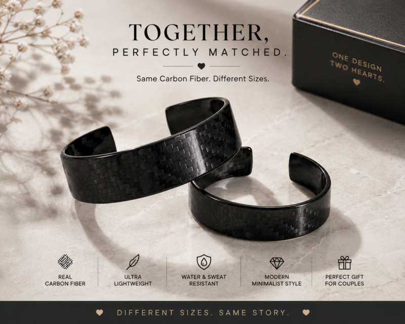 Matching Carbon Fiber Bracelet Set for Couples, Anniversary Gift for Him and Her, Personalized Couple Bracelets, Wedding Gift