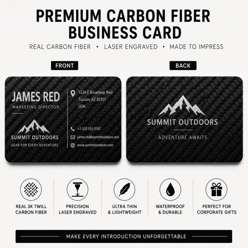 Luxury Carbon Fiber Business Card, Personalized Laser Engraved Business Card, Executive Name Card, Custom Corporate Gift, Networking Card