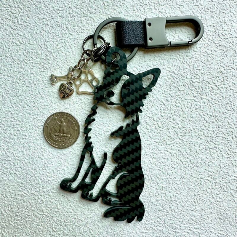 Gift for Dog Dad Border Collie Keychain Carbon Fiber Dog Lover Gift Personalized Pet Memorial Gift for Him EDC