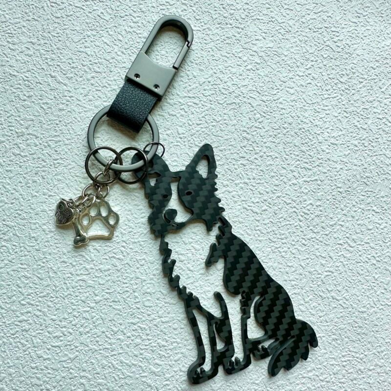 Gift for Dog Dad Border Collie Keychain Carbon Fiber Dog Lover Gift Personalized Pet Memorial Gift for Him EDC
