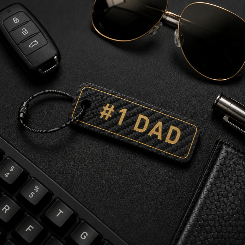 Dad Gift Carbon Fiber EDC Keychain, Minimalist Key Tag backpack bag charm for Father