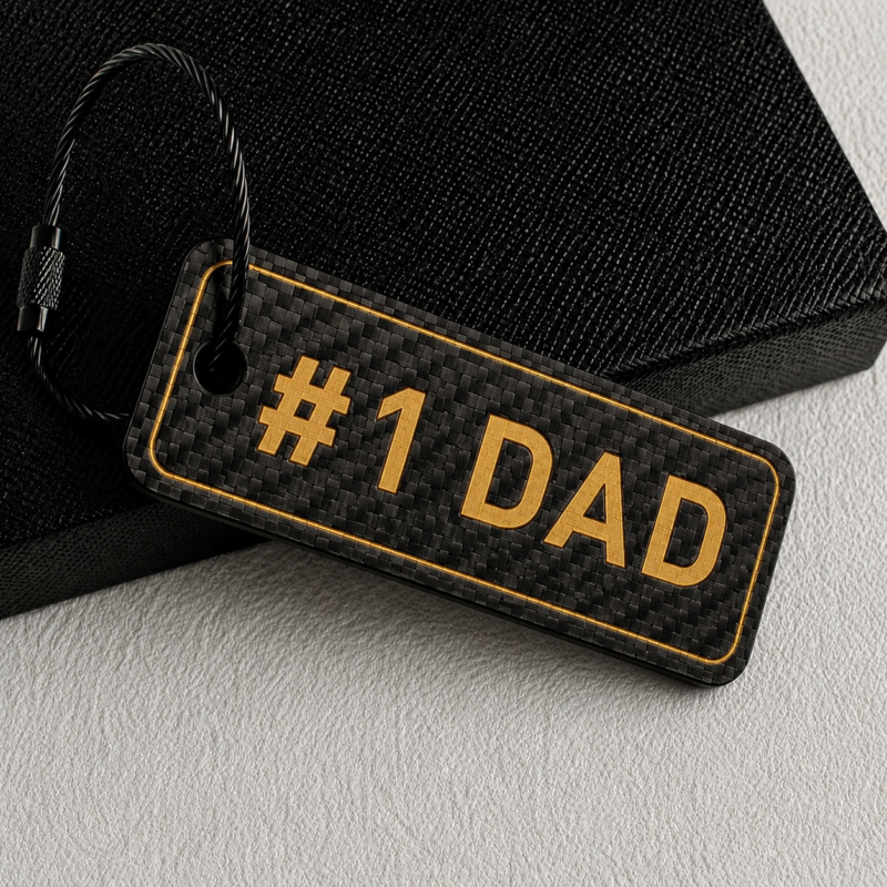 Dad Gift Carbon Fiber EDC Keychain, Minimalist Key Tag backpack bag charm for Father