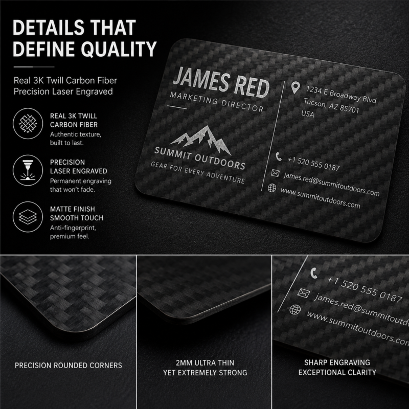 Luxury Carbon Fiber Business Card, Personalized Laser Engraved Business Card, Executive Name Card, Custom Corporate Gift, Networking Card