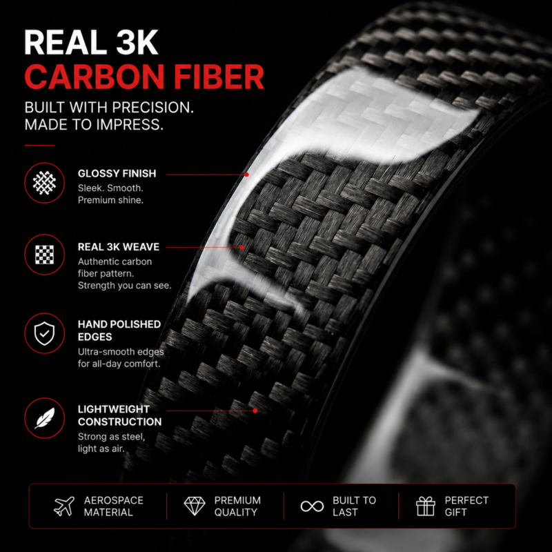 Carbon Fiber Bracelet for Men, Lightweight Cuff, S,M,L, Birthday Gift for Husband, Tech Lover Gift