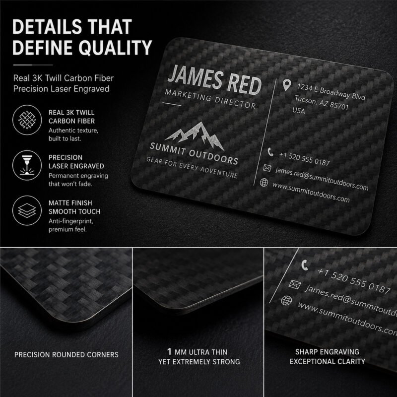 Luxury Carbon Fiber Business Card, Personalized Laser Engraved Business Card, Executive Name Card, Custom Corporate Gift, Networking Card