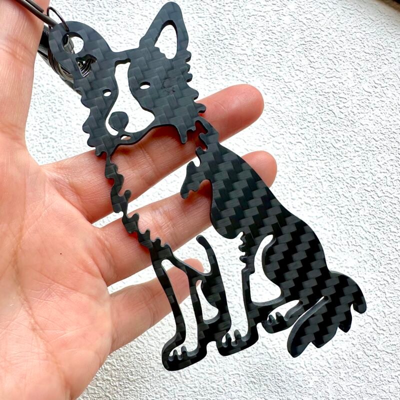 Gift for Dog Dad Border Collie Keychain Carbon Fiber Dog Lover Gift Personalized Pet Memorial Gift for Him EDC