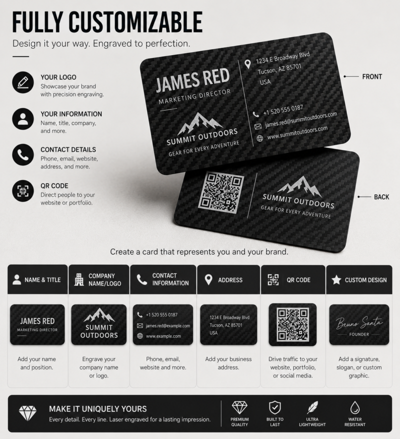 Luxury Carbon Fiber Business Card, Personalized Laser Engraved Business Card, Executive Name Card, Custom Corporate Gift, Networking Card