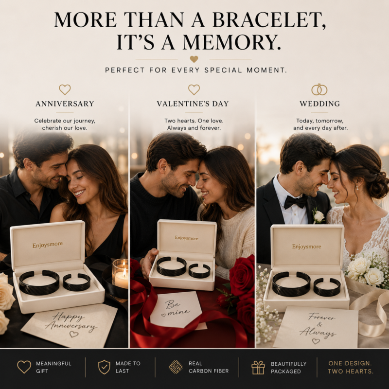 Matching Carbon Fiber Bracelet Set for Couples, Anniversary Gift for Him and Her, Personalized Couple Bracelets, Wedding Gift